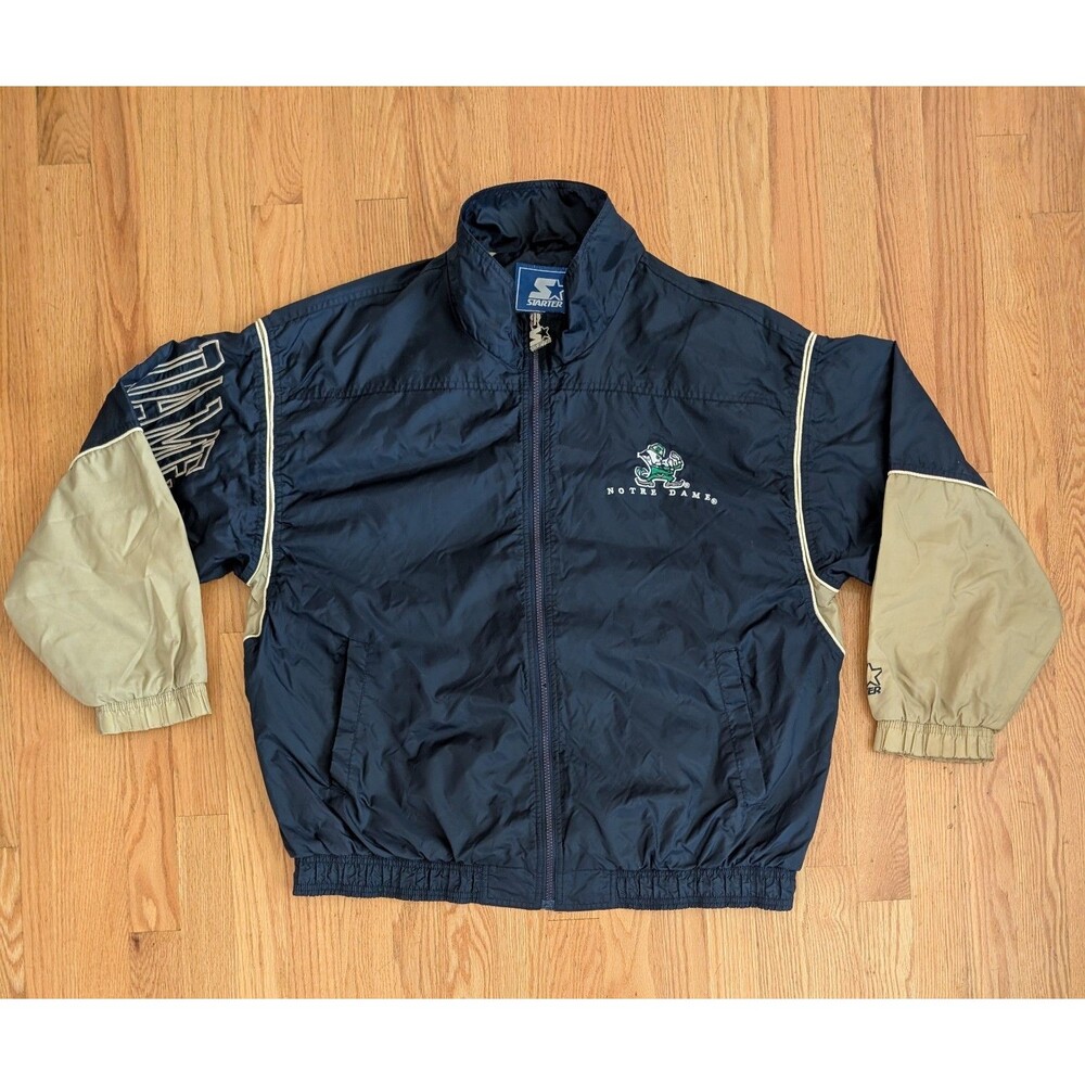 Vintage Starter Jacket Notre Dame University Windbreaker Zip Up Men XL Spell Out